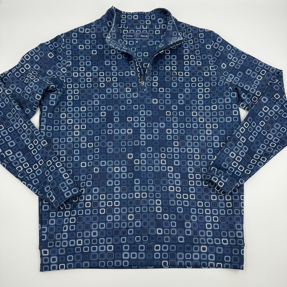 USA Palm Ventana Canyon Mens Pullover Quarter Zip Blue Geometric Print Size‎ M